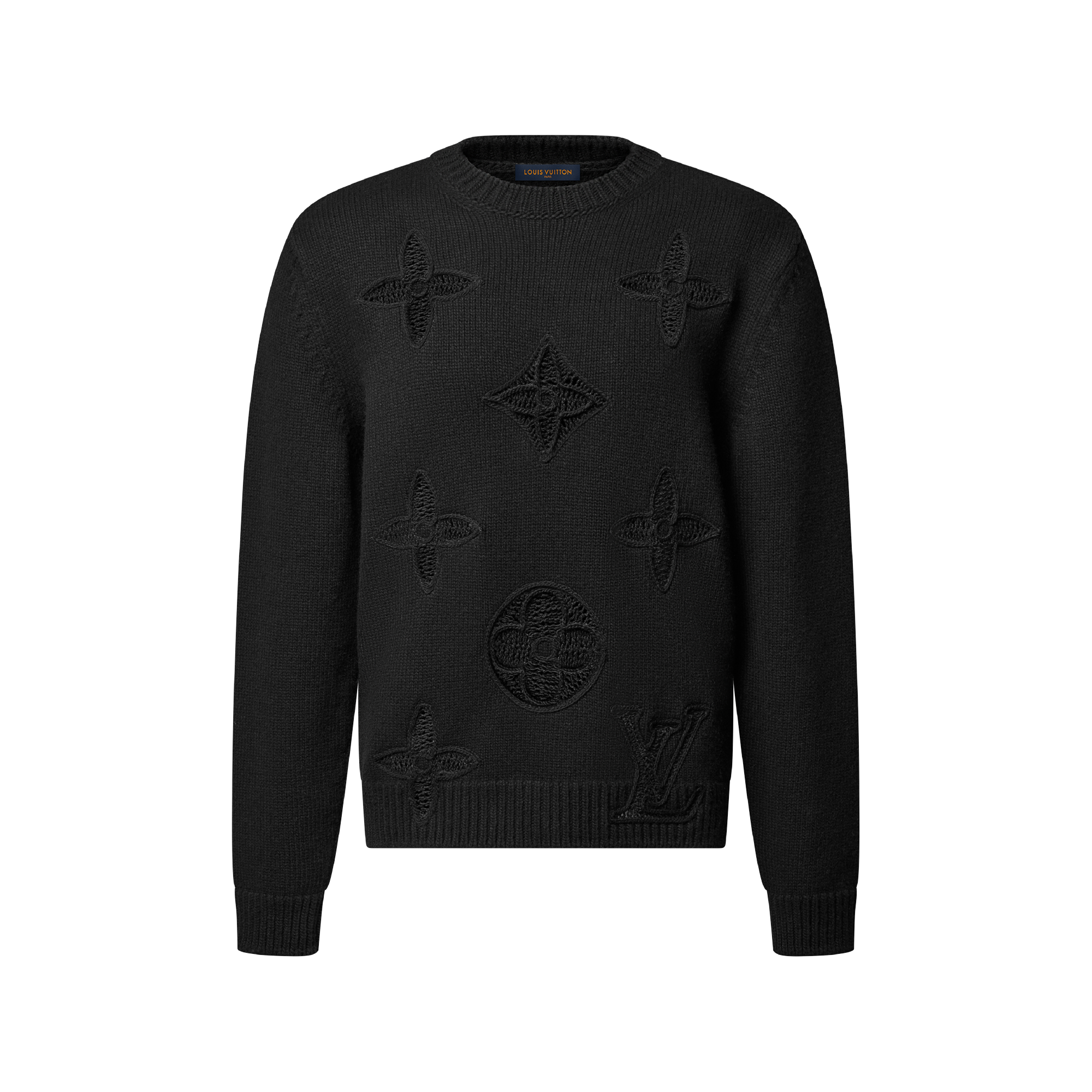 Louis Vuitton 黒　長袖セーター　アームホール付 ルイヴィトン LVSE モノグラム デグラデ クルーネック ニット スウェットL